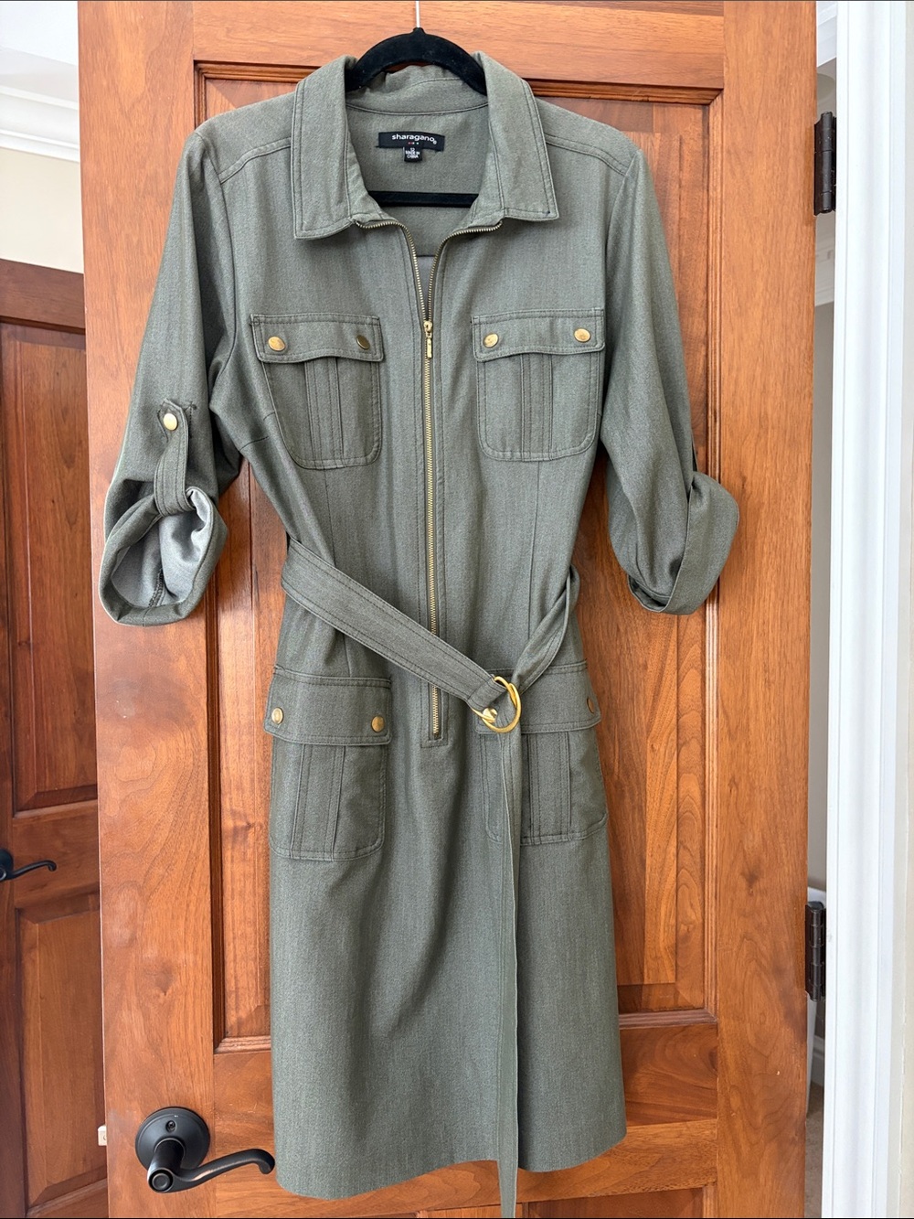 Sharagano Olive Green Utility Belted Jacket